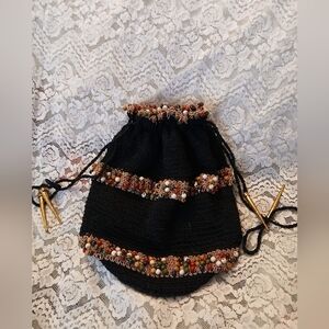 Vuntage Reversible Crochet Beaded Bucket Style Handbag